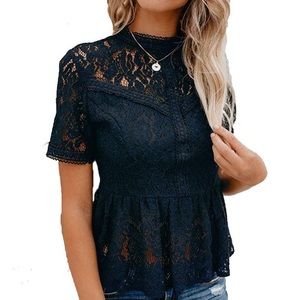 Toebrief Women’s Blue Lace Peplum Top Size Small